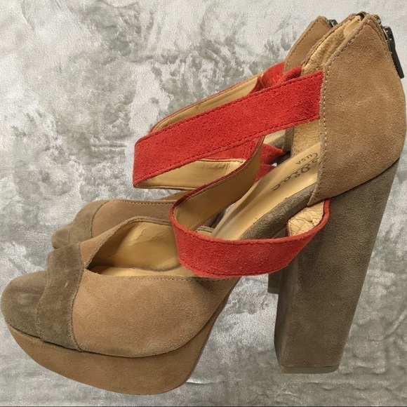 Zodiac USA Trixie Suede Leather Strappy Chunky Heels 70s Vibe Zip Back Sz 8 - Picture 4 of 13